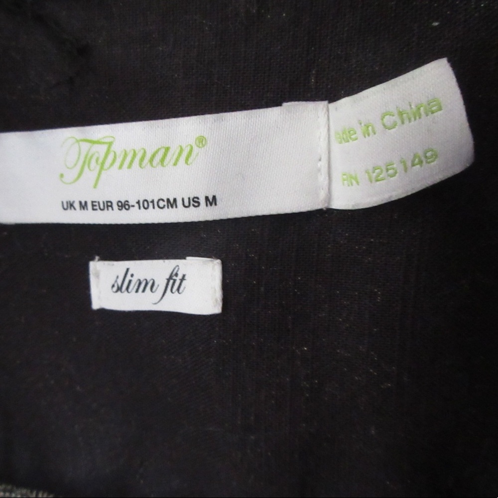 Topman Slim Fit Shirt Black Button Down Long Sleeve Contrast Cuffs Size Medium - Picture 4 of 4